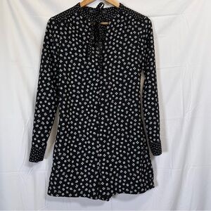 Zara Trafaluc Floral Shorts Romper Long‎ Sleeve Size XS Neck Tie Boho Casual